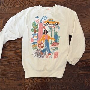Retro Graphic White Crewneck Sweater